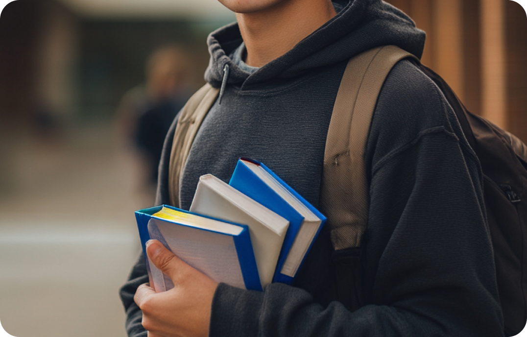 Garçon qui tient des livres d'école
